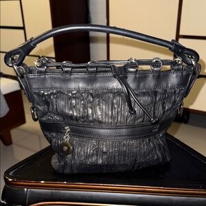 Donald J. Pliner Black Leather Fringe Shoulder Bag